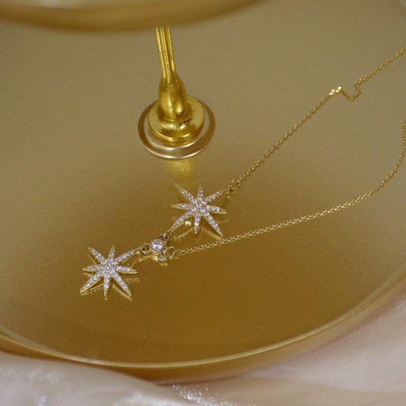 NEW 14K Gold Plated Diamond Star Necklace a - Picture 4 of 6